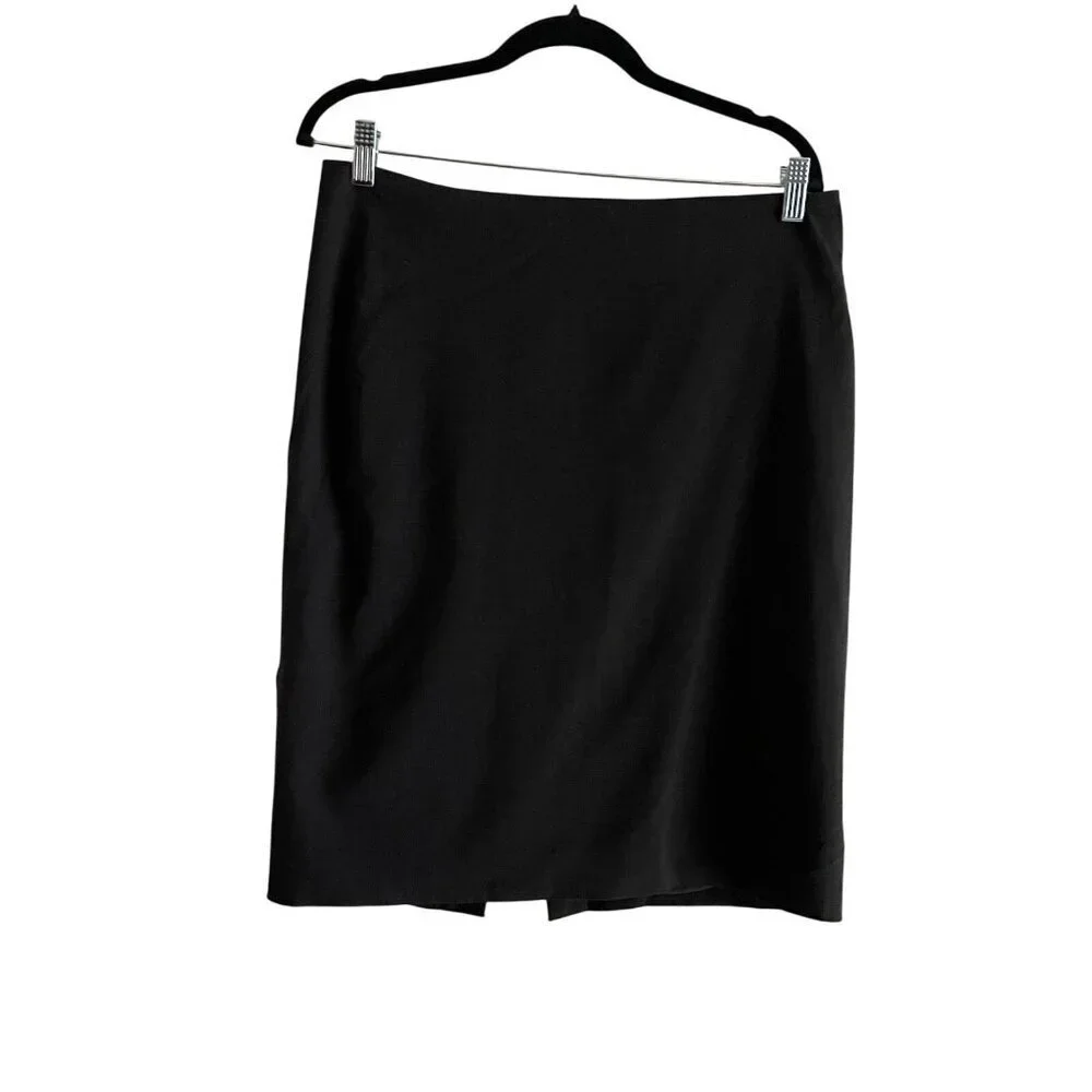Worth Women Sz 10 Black Wool Blend Knee Length Cut Out Side Slit Pencil Skirt